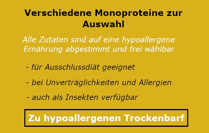 Trockenbarf Hund - alle Zutaten auf hypoallergene Ernährung abgestimmt