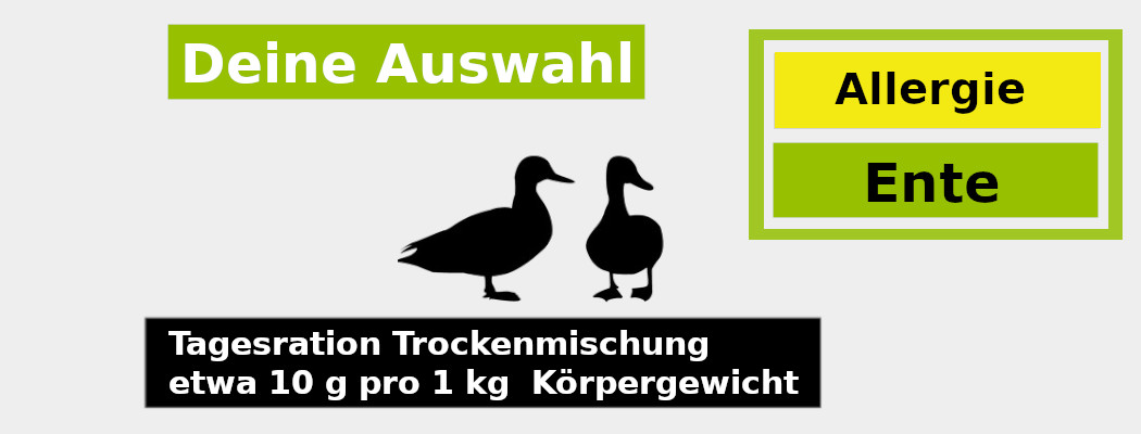 Hypoallergenes Hundefutter für Allergiker Trocken Barf Ente, du wählst die Zutaten und wir mischen dein Menü