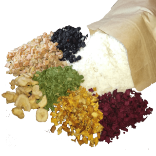 Du wählst für deine Wunschtüte die getrockneten Zutaten, wir mischen deinen individuellen Gemüse und Obst Mix, besonders geeignet für Barf und Fleisch Pur