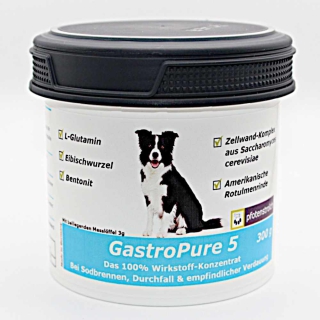 GastroPure 5 Pulver mit Bentonit & Ulmenrinde bei Sodbrennen, Durchfall und Nüchternerbrechen Hund