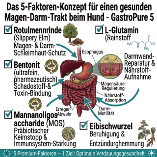 GastroPure 5 Pulver mit Bentonit & Ulmenrinde bei Sodbrennen, Durchfall und Nüchternerbrechen Hund