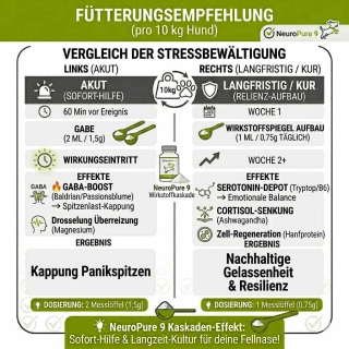 Vergleich der kurzfristigen und langfristigen Stressbewältigung bei Hunden durch die NeuroPure 9 Wirkstoffkaskade.